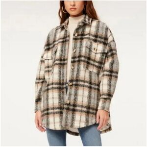 Good American Oversized Plaid Shirt Jacket Shacket  3/4 NWT